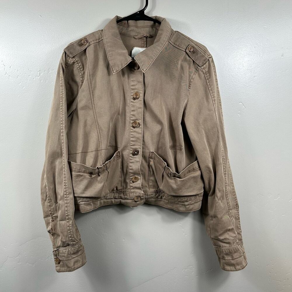 Anthropologie Hei Hei Cropped Tan Brown Military Jacket size Medium